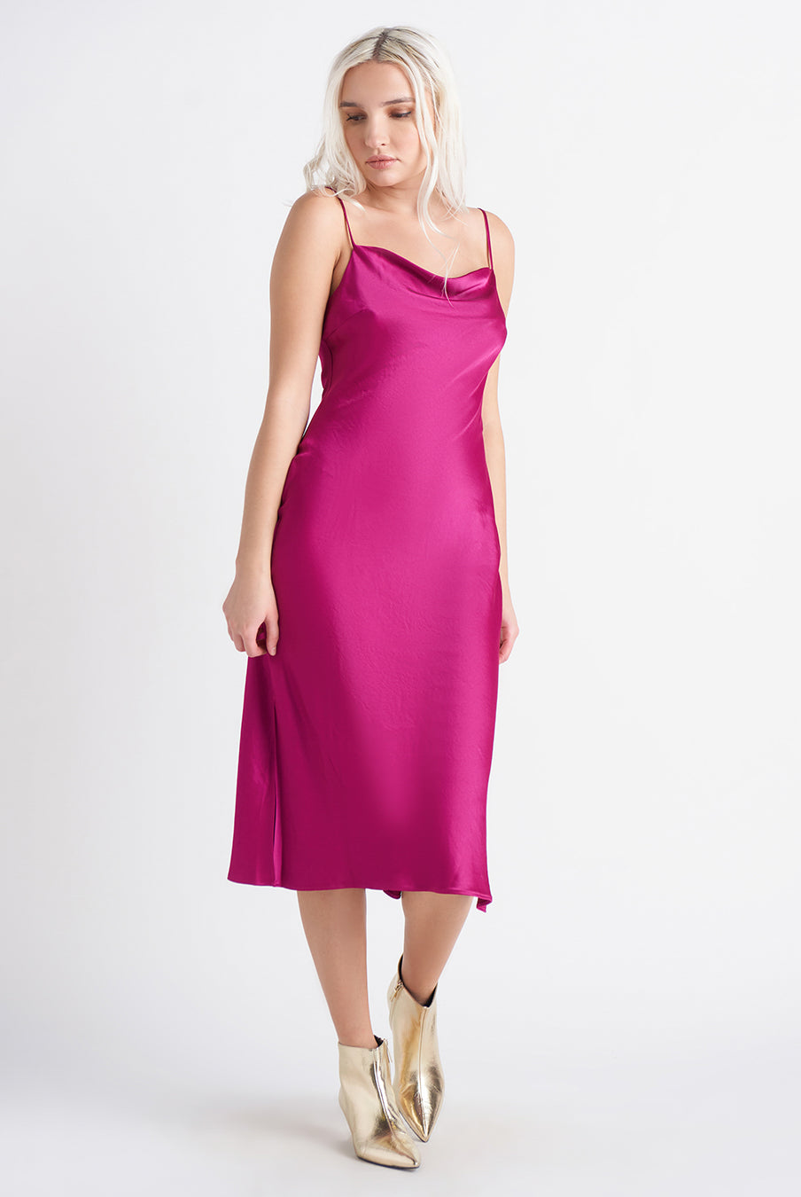 Satin Drape Neck Slip Dress-Dresses-Vixen Collection, Day Spa and Women's Boutique Located in Seattle, Washington