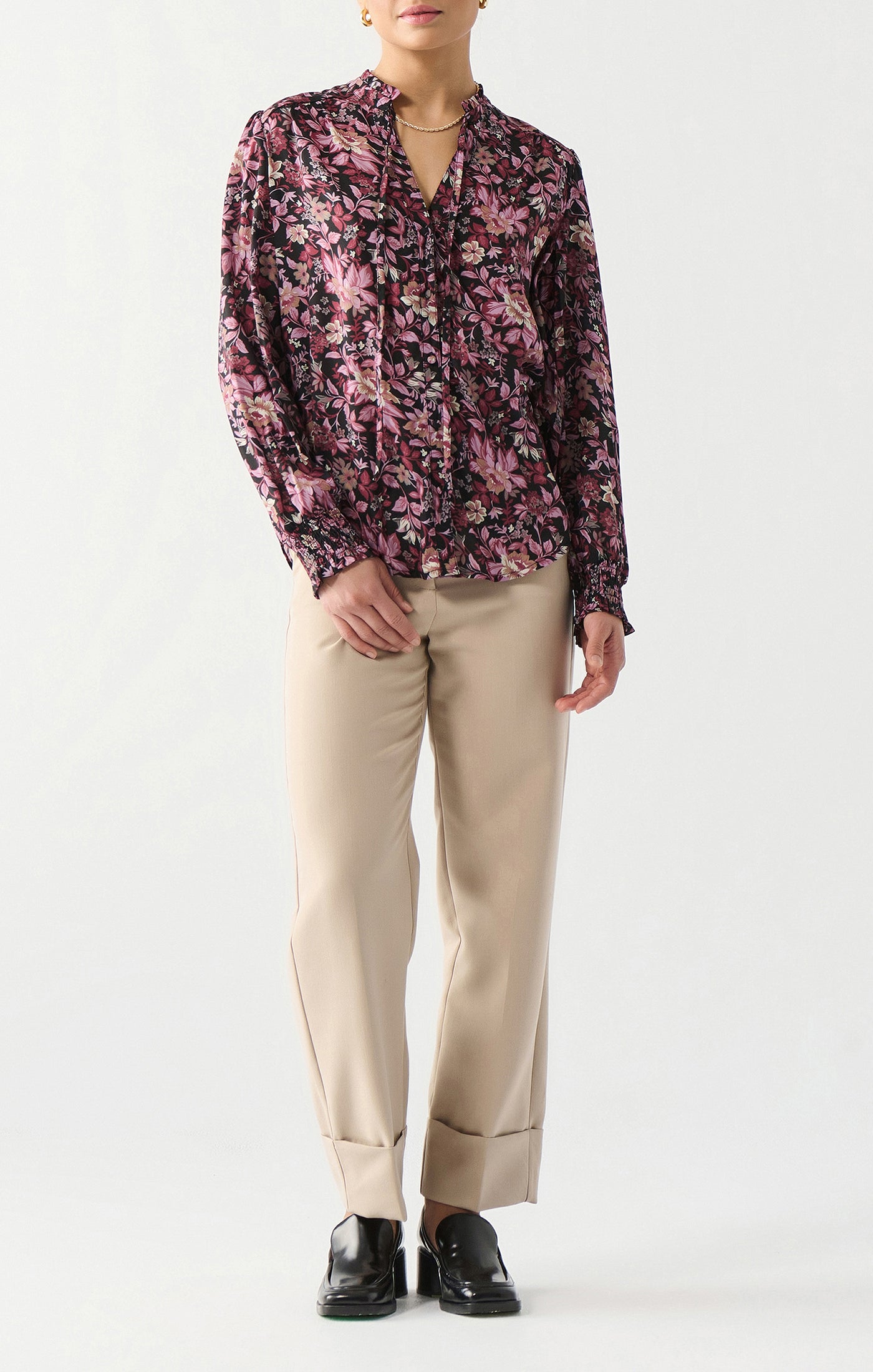 Hyacinth Ruffle Blouse-Long Sleeves-Vixen Collection, Day Spa and Women's Boutique Located in Seattle, Washington