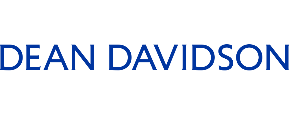 Blue 'DEAN DAVIDSON' text on a white background.