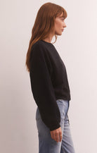 Classic Crew Sweatshirt, Black-Loungewear Tops-Vixen Collection, Day Spa and Women's Boutique Located in Seattle, Washington