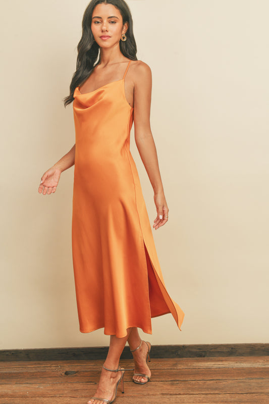 Love Strong Cowl Neck Slip Dress, Golden Glow-Dresses-Vixen Collection, Day Spa and Women's Boutique Located in Seattle, Washington