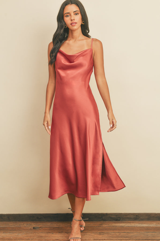 Love Strong Cowl Neck Slip Dress, Marsala-Dresses-Vixen Collection, Day Spa and Women's Boutique Located in Seattle, Washington