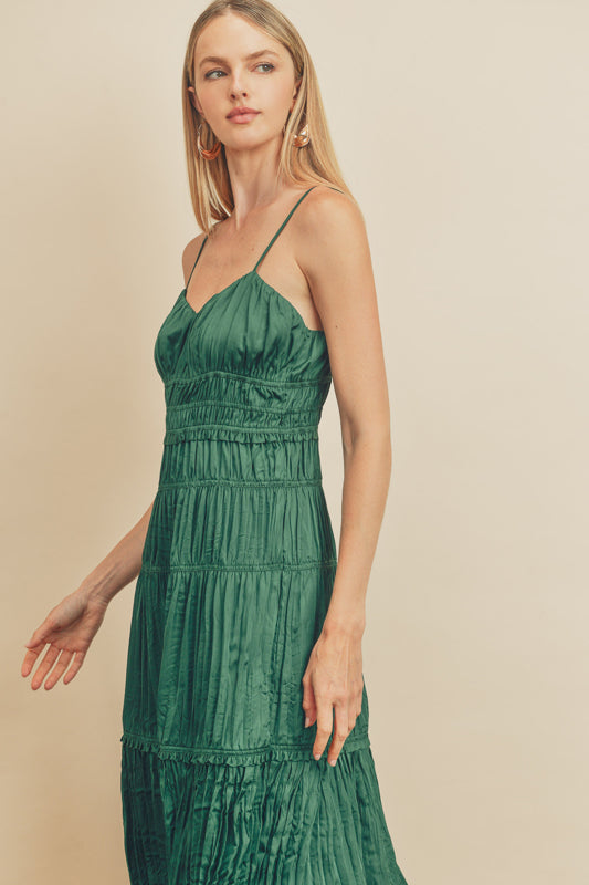 After Dark Pleated Tiered Midi Dress, Emerald-Dresses-Vixen Collection, Day Spa and Women's Boutique Located in Seattle, Washington