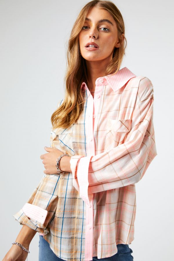 Dutton Neon Plaid Shirt-Long Sleeves-Vixen Collection, Day Spa and Women's Boutique Located in Seattle, Washington