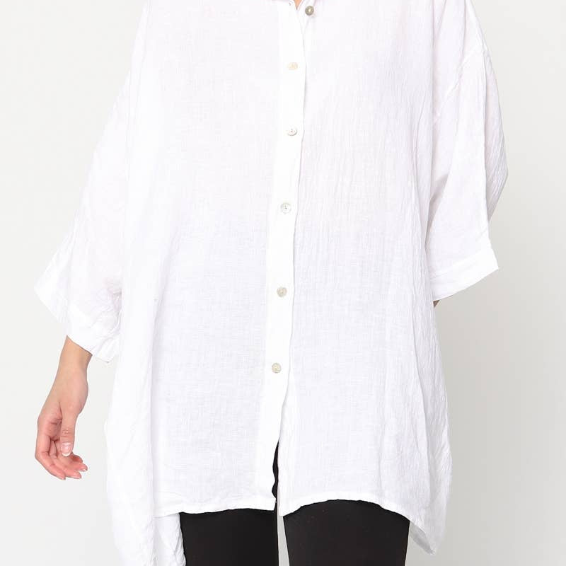 Tunic Classic Button Down Top, White-Long Sleeves-Vixen Collection, Day Spa and Women's Boutique Located in Seattle, Washington