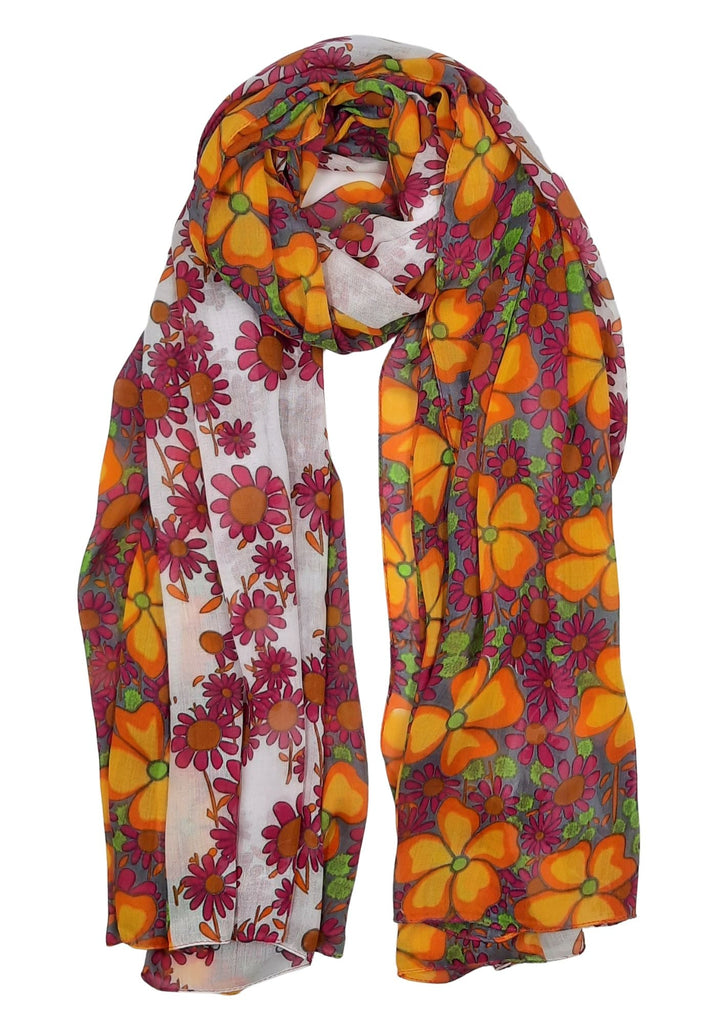 Daisies With Mix Floral Border Scarf-Scarves-Vixen Collection, Day Spa and Women's Boutique Located in Seattle, Washington