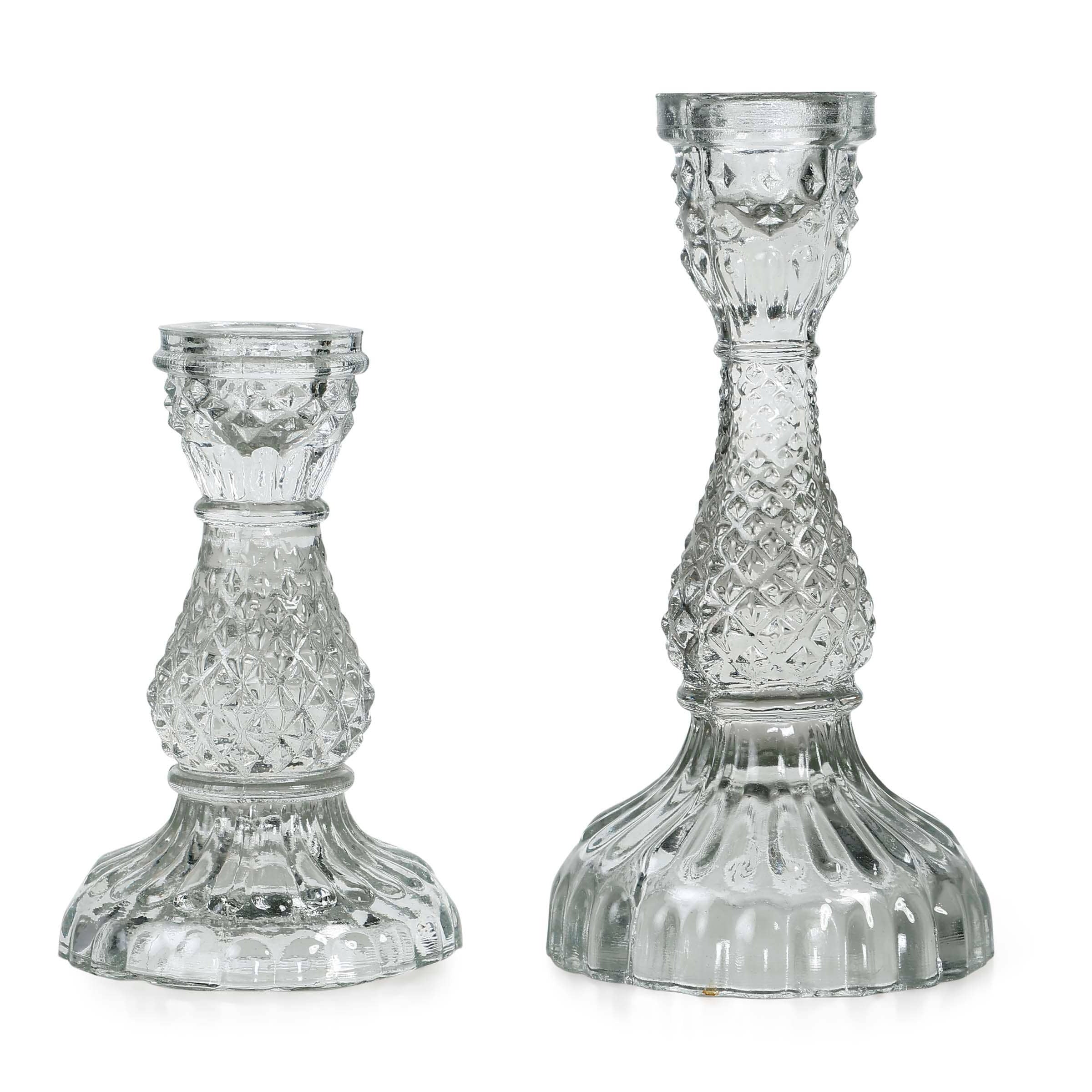 Vintage Glass Candle Stick Holder Set of 2-Home + Gifts-Vixen Collection, Day Spa and Women's Boutique Located in Seattle, Washington