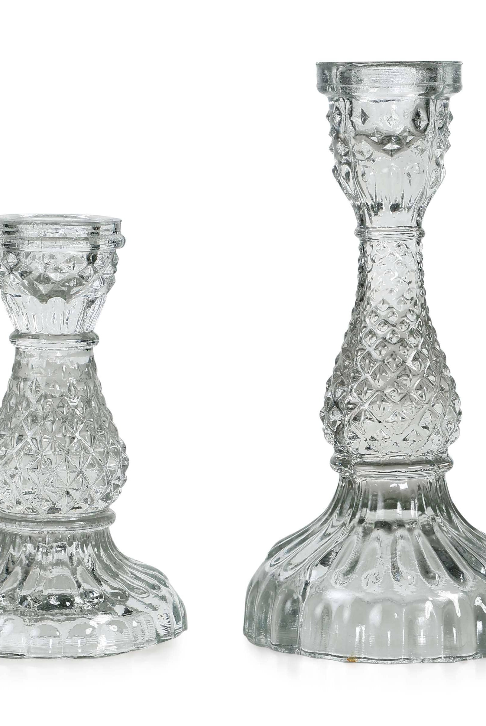 Vintage Glass Candle Stick Holder Set of 2-Home Decor-Vixen Collection, Day Spa and Women's Boutique Located in Seattle, Washington