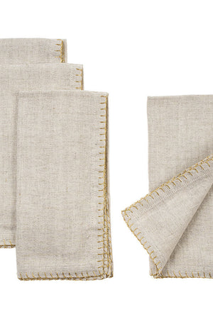 Gold Blanket Stitch Napkins, Linen Grey - Set of 2-Tabletop-Vixen Collection, Day Spa and Women's Boutique Located in Seattle, Washington