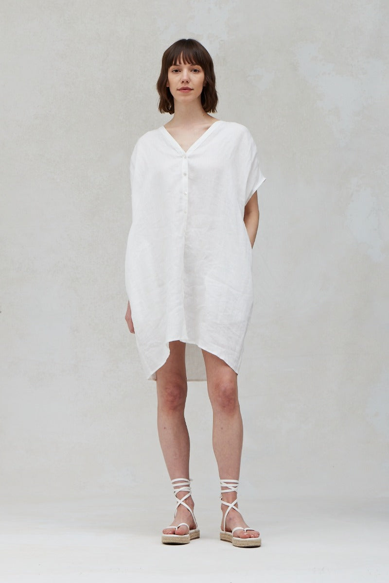 Ocean Breeze Linen Mini Dress, Off White-Dresses-Vixen Collection, Day Spa and Women's Boutique Located in Seattle, Washington
