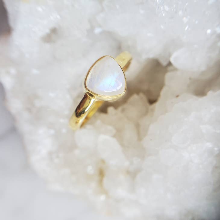 Moonstone Gold Stacking Triangle Crystal Ring-Rings-Vixen Collection, Day Spa and Women's Boutique Located in Seattle, Washington