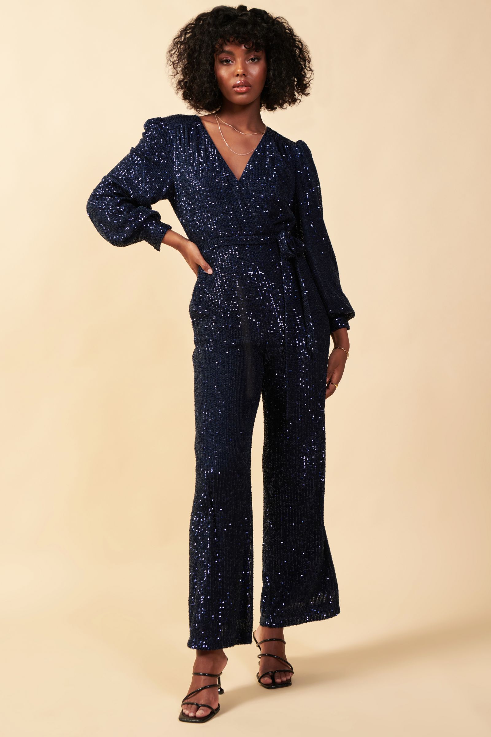 Sequin Wrap Jumpsuit-Jumpsuits-Vixen Collection, Day Spa and Women's Boutique Located in Seattle, Washington