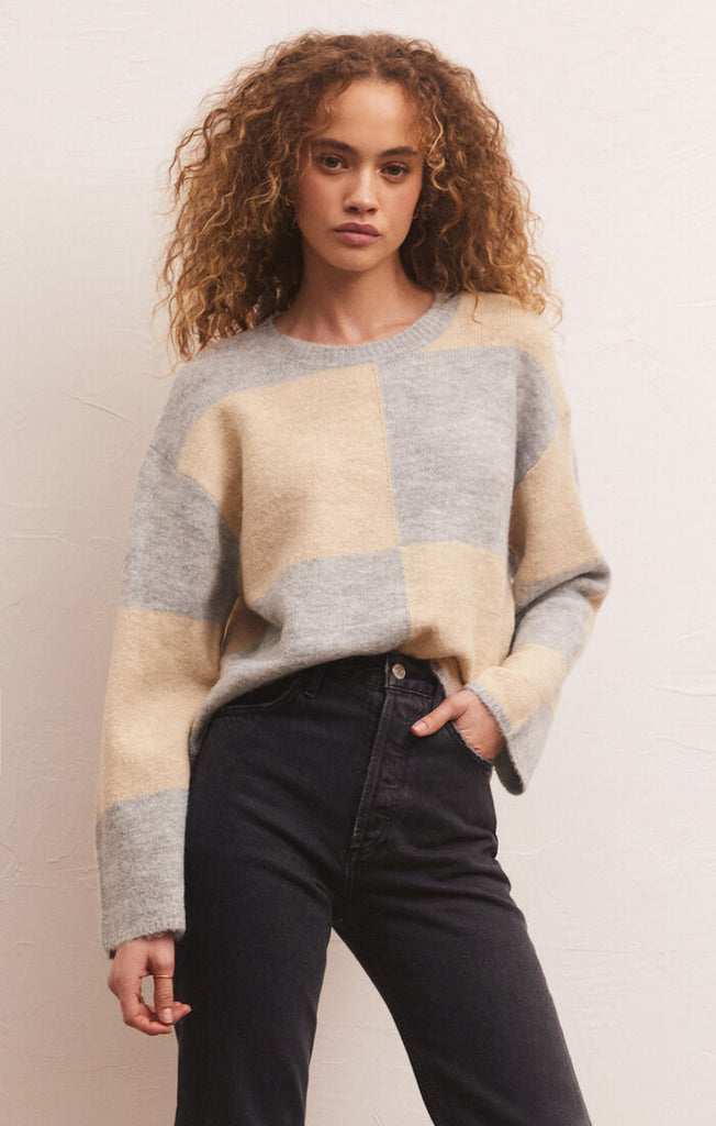 Rosi Blocked Sweater, Heather Grey-Sweaters-Vixen Collection, Day Spa and Women's Boutique Located in Seattle, Washington