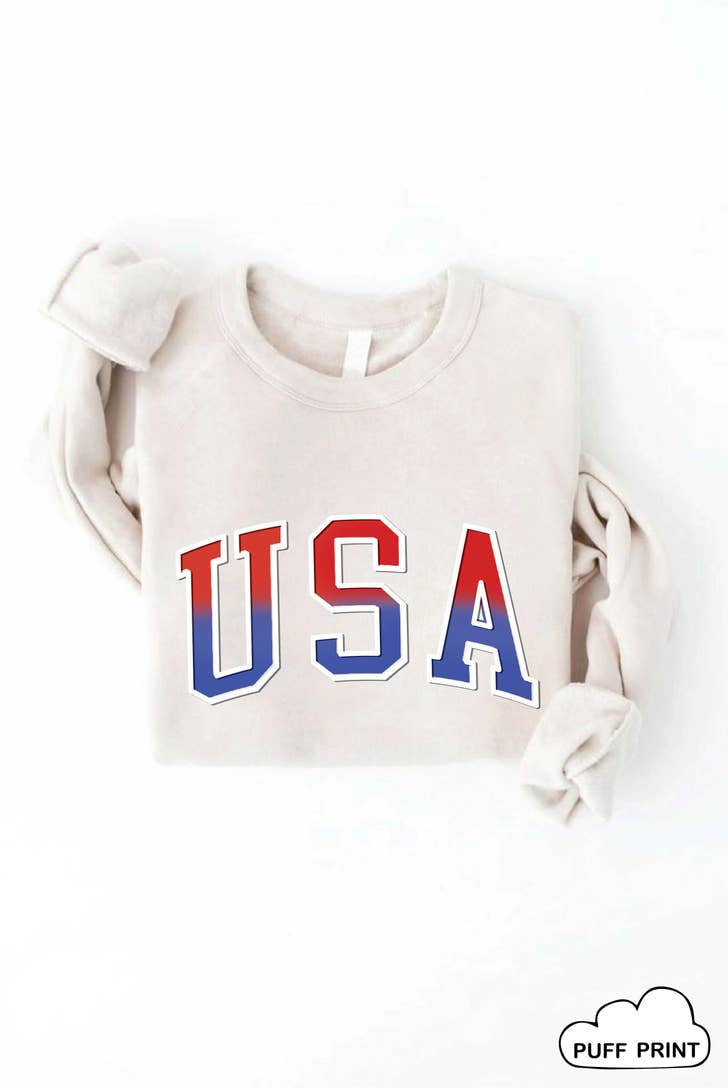 USA Gradient Puff/Ink print Graphic Sweatshirt-Sweaters-Vixen Collection, Day Spa and Women's Boutique Located in Seattle, Washington