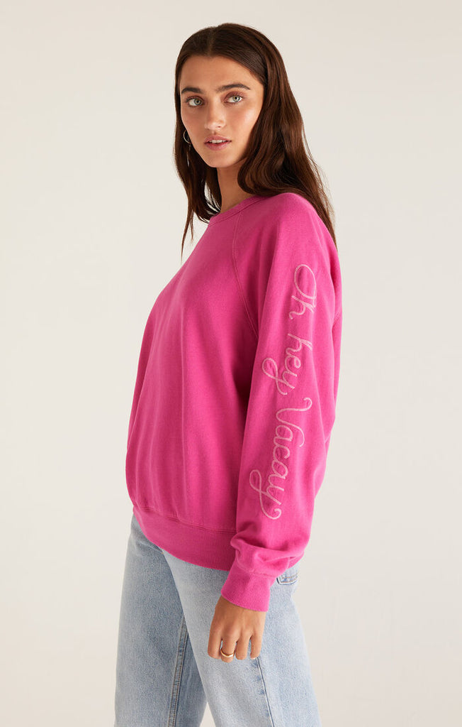 Vintage Statement Sweatshirt, Fiesta Fuchsia-Sweaters-Vixen Collection, Day Spa and Women's Boutique Located in Seattle, Washington