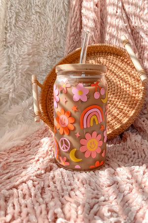 Retro & Groovy Flowers Aesthetic Beer Can Shaped Glass-Drinkware-Vixen Collection, Day Spa and Women's Boutique Located in Seattle, Washington