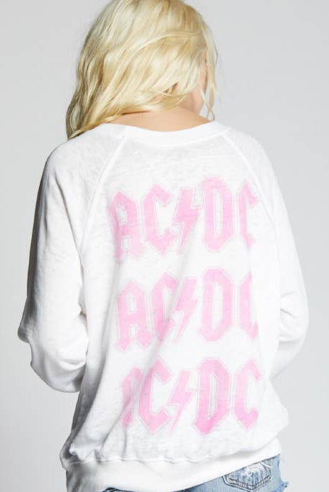 ACDC Pink Bolt LS Sweater-Sweaters-Vixen Collection, Day Spa and Women's Boutique Located in Seattle, Washington
