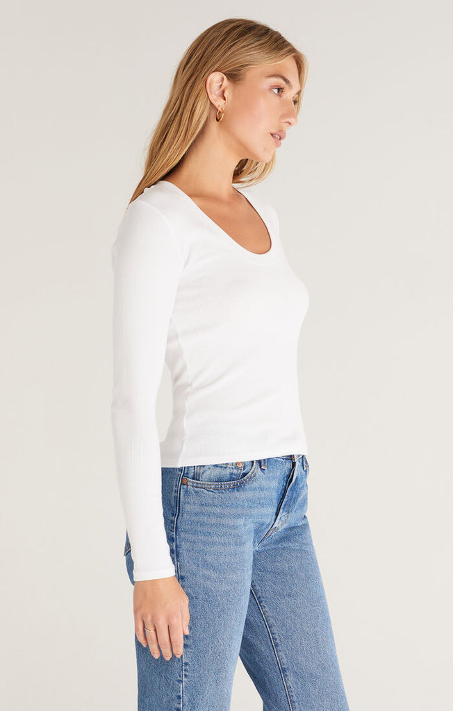 Slimming Sirena Rib LS Tee, White-Long Sleeves-Vixen Collection, Day Spa and Women's Boutique Located in Seattle, Washington