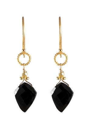 Kite Black Spinel Gold Rope Link Earrings-Earrings-Vixen Collection, Day Spa and Women's Boutique Located in Seattle, Washington