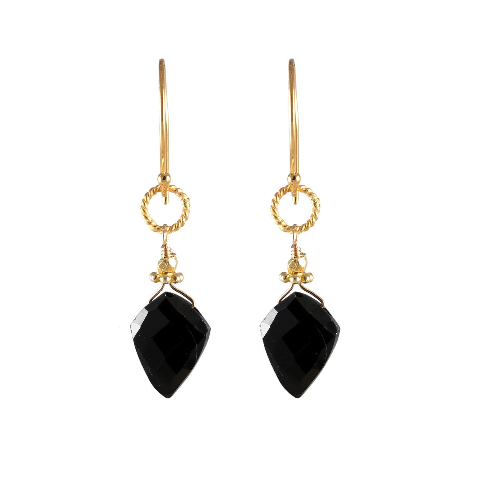 Kite Black Spinel Gold Rope Link Earrings-Earrings-Vixen Collection, Day Spa and Women's Boutique Located in Seattle, Washington