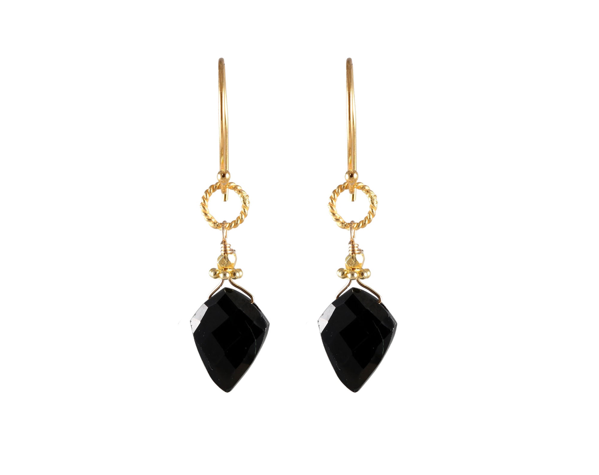 Kite Black Spinel Gold Rope Link Earrings-Earrings-Vixen Collection, Day Spa and Women's Boutique Located in Seattle, Washington