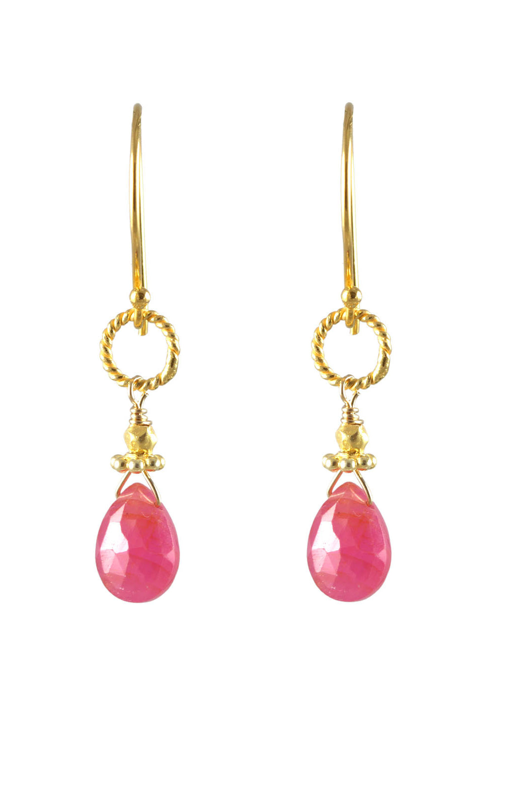 Pink Sapphire Gold Rope Link Earrings-Earrings-Vixen Collection, Day Spa and Women's Boutique Located in Seattle, Washington