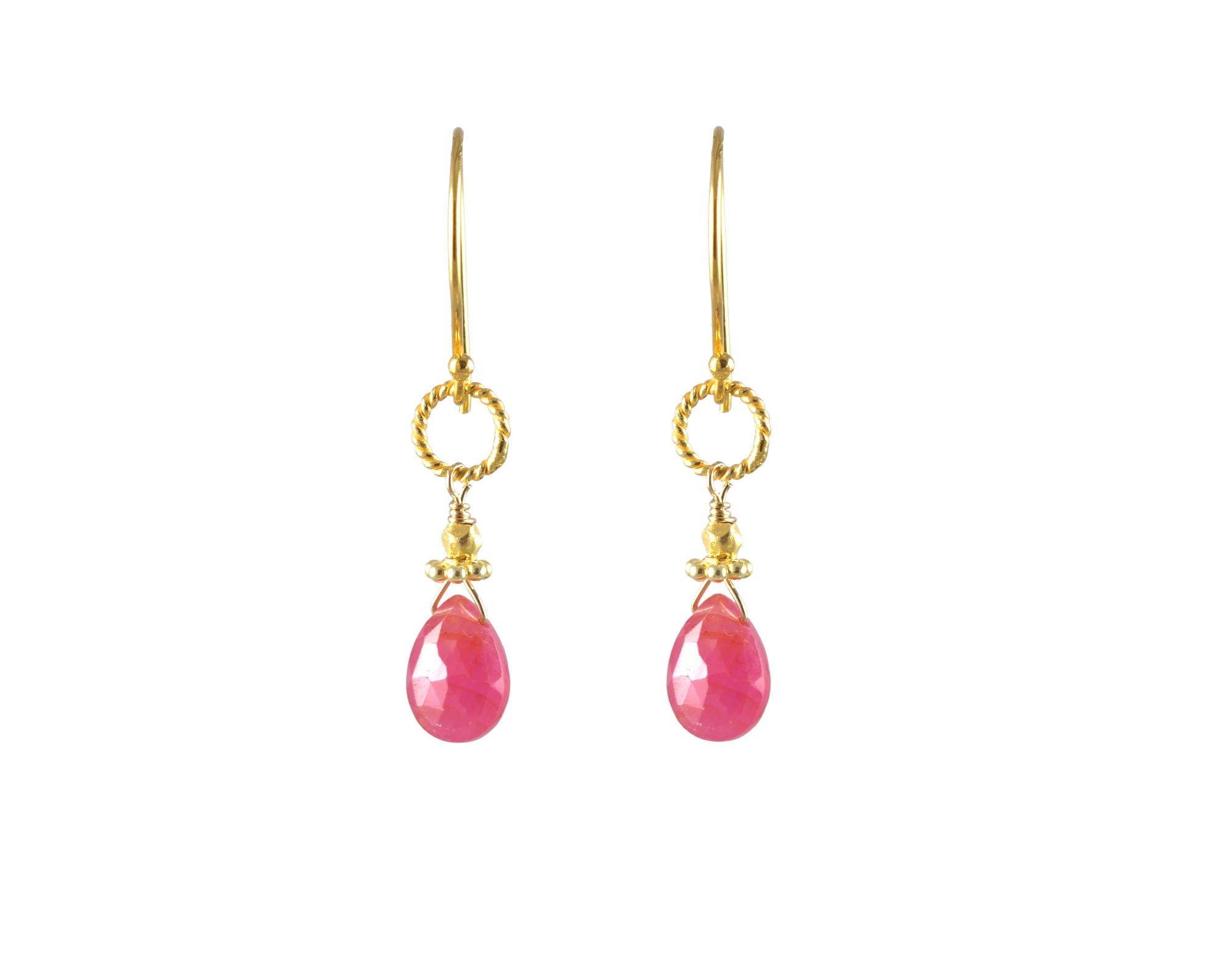 Pink Sapphire Gold Rope Link Earrings-Earrings-Vixen Collection, Day Spa and Women's Boutique Located in Seattle, Washington