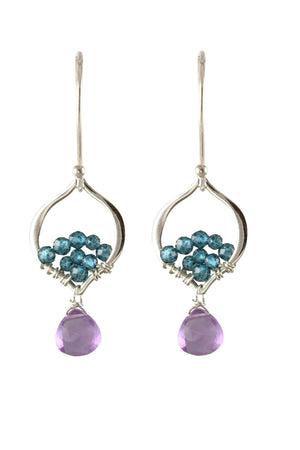 Tiny Silver Arabesque Earrings, Amethyst Blue Quartz-Earrings-Vixen Collection, Day Spa and Women's Boutique Located in Seattle, Washington