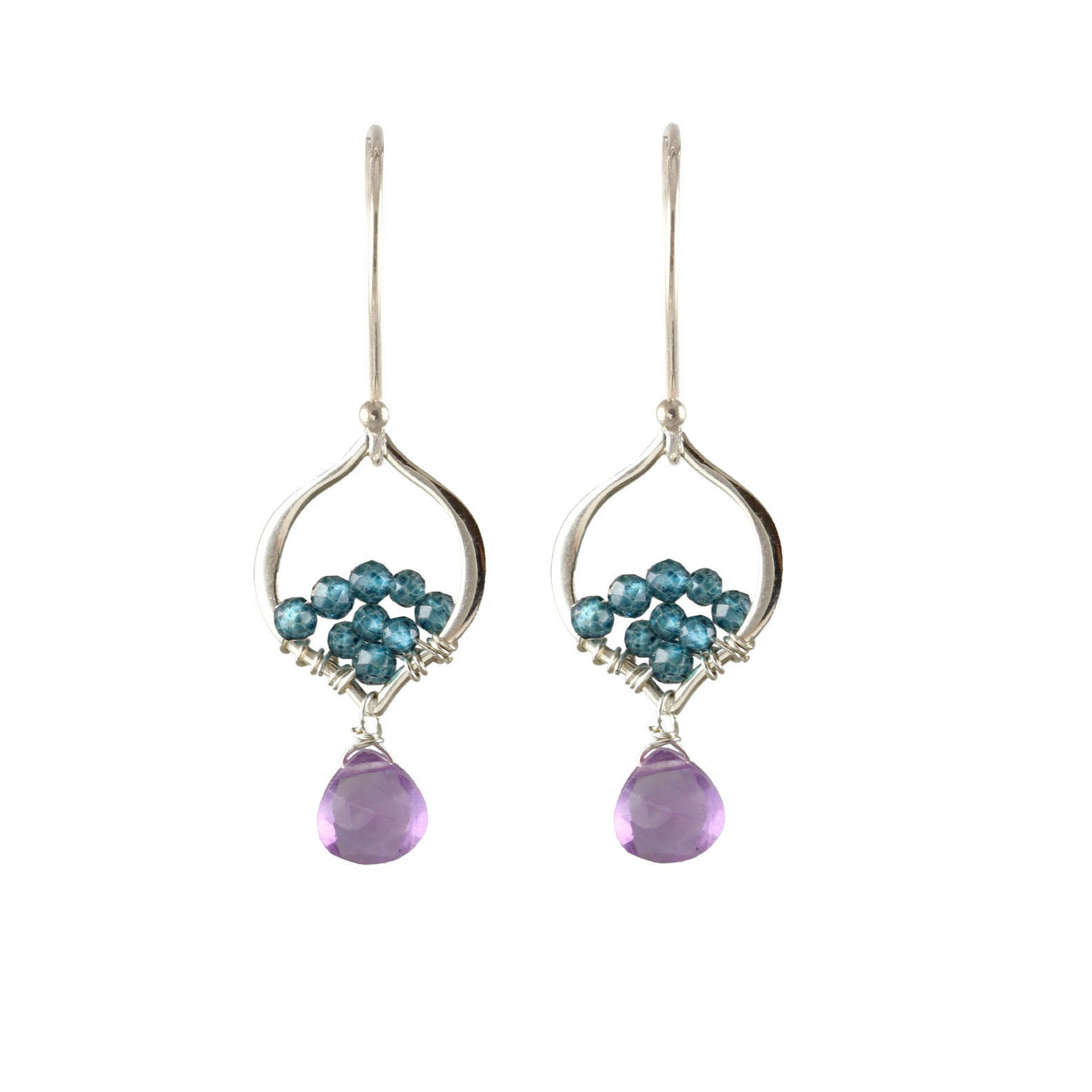 Tiny Silver Arabesque Earrings, Amethyst Blue Quartz-Earrings-Vixen Collection, Day Spa and Women's Boutique Located in Seattle, Washington