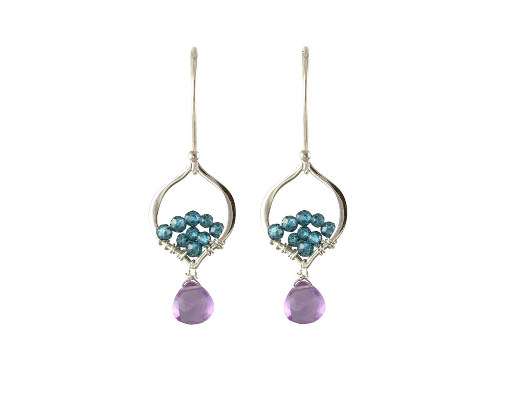 Tiny Silver Arabesque Earrings, Amethyst Blue Quartz-Earrings-Vixen Collection, Day Spa and Women's Boutique Located in Seattle, Washington