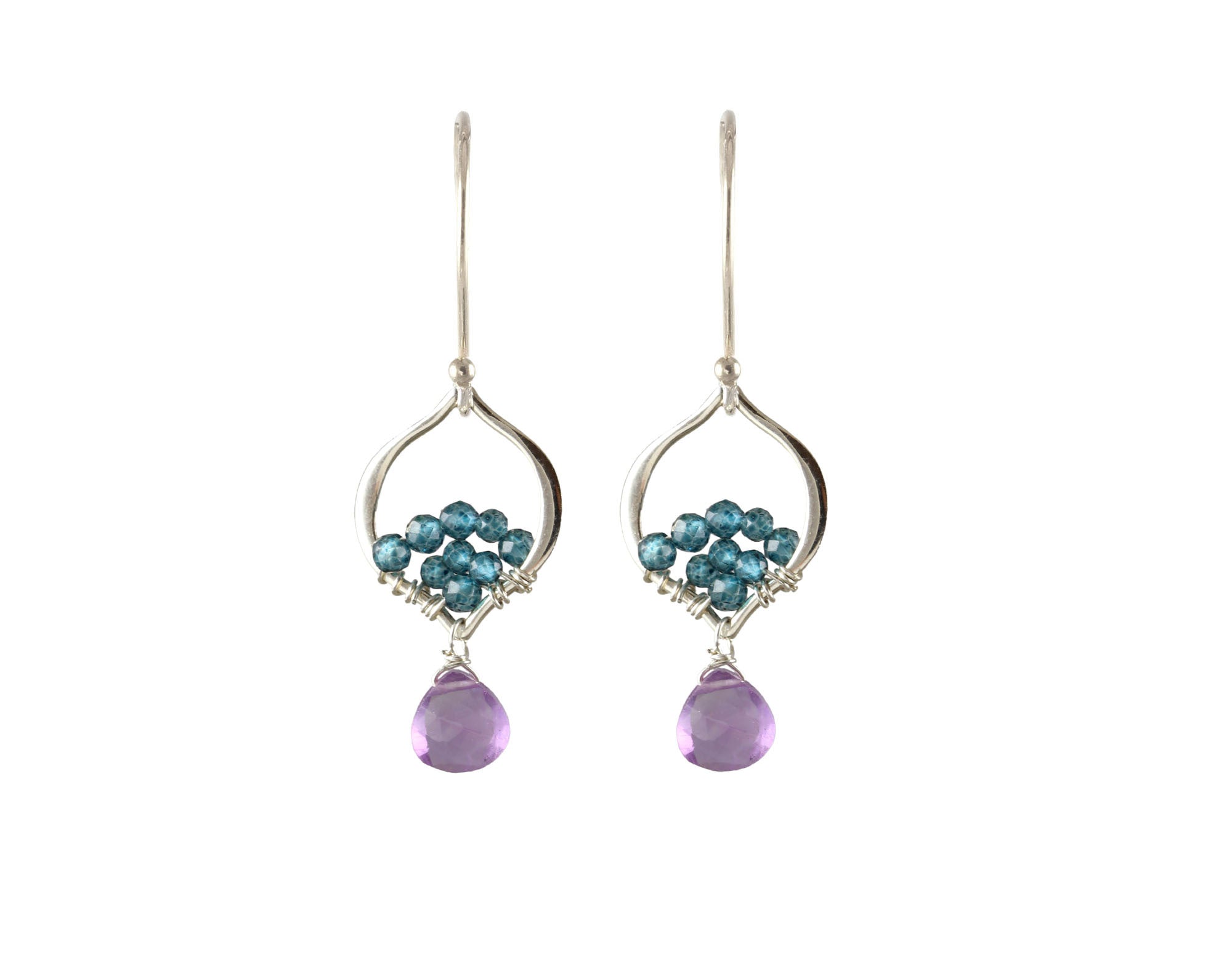 Tiny Silver Arabesque Earrings, Amethyst Blue Quartz-Earrings-Vixen Collection, Day Spa and Women's Boutique Located in Seattle, Washington