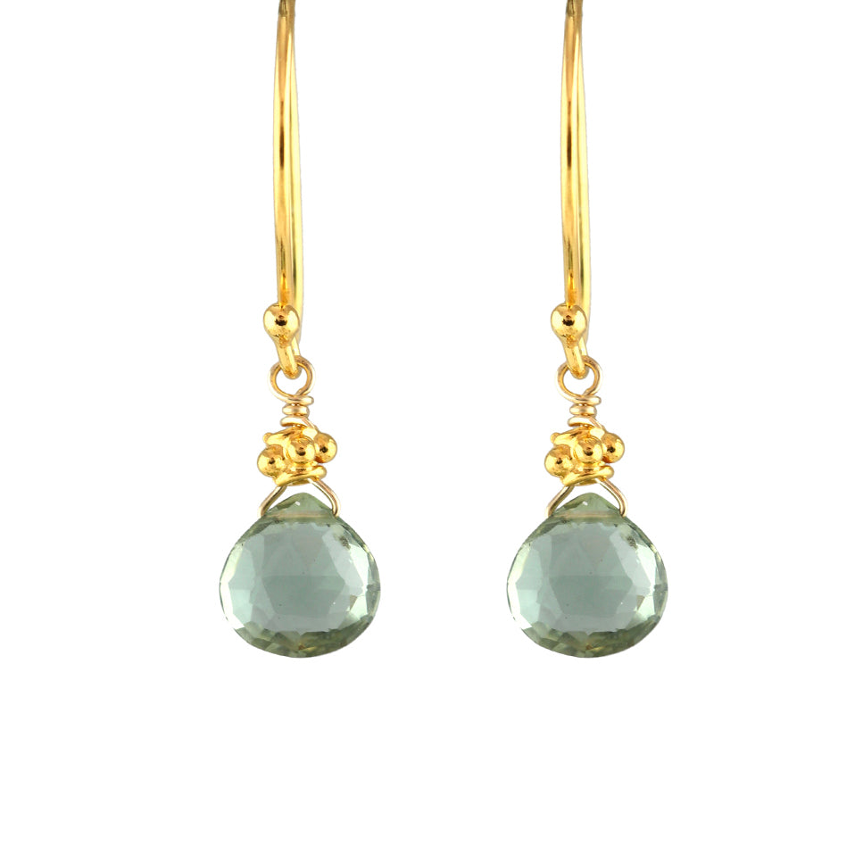 Tiny Gold Earrings, Green Quartz-Earrings-Vixen Collection, Day Spa and Women's Boutique Located in Seattle, Washington