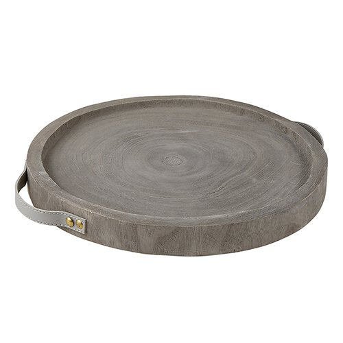 Paulownia + Leather Tray, Grey-Home Decor-Vixen Collection, Day Spa and Women's Boutique Located in Seattle, Washington