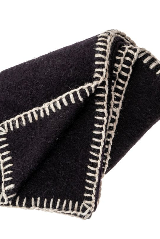 Blanket Stitch Mohair Throw, Black-Throw Blankets-Vixen Collection, Day Spa and Women's Boutique Located in Seattle, Washington