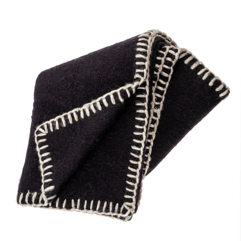 Blanket Stitch Mohair Throw, Black-Throw Blankets-Vixen Collection, Day Spa and Women's Boutique Located in Seattle, Washington