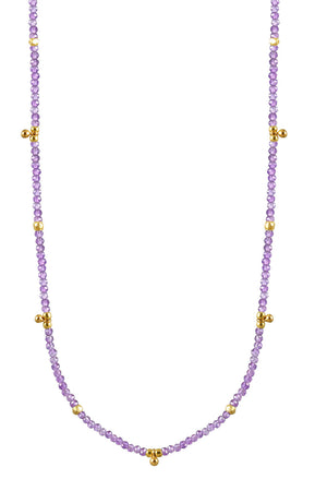 Alicia Van Fleteren 16" Amethyst Tiny Gold Ball Charms Necklace-Necklaces-Vixen Collection, Day Spa and Women's Boutique Located in Seattle, Washington
