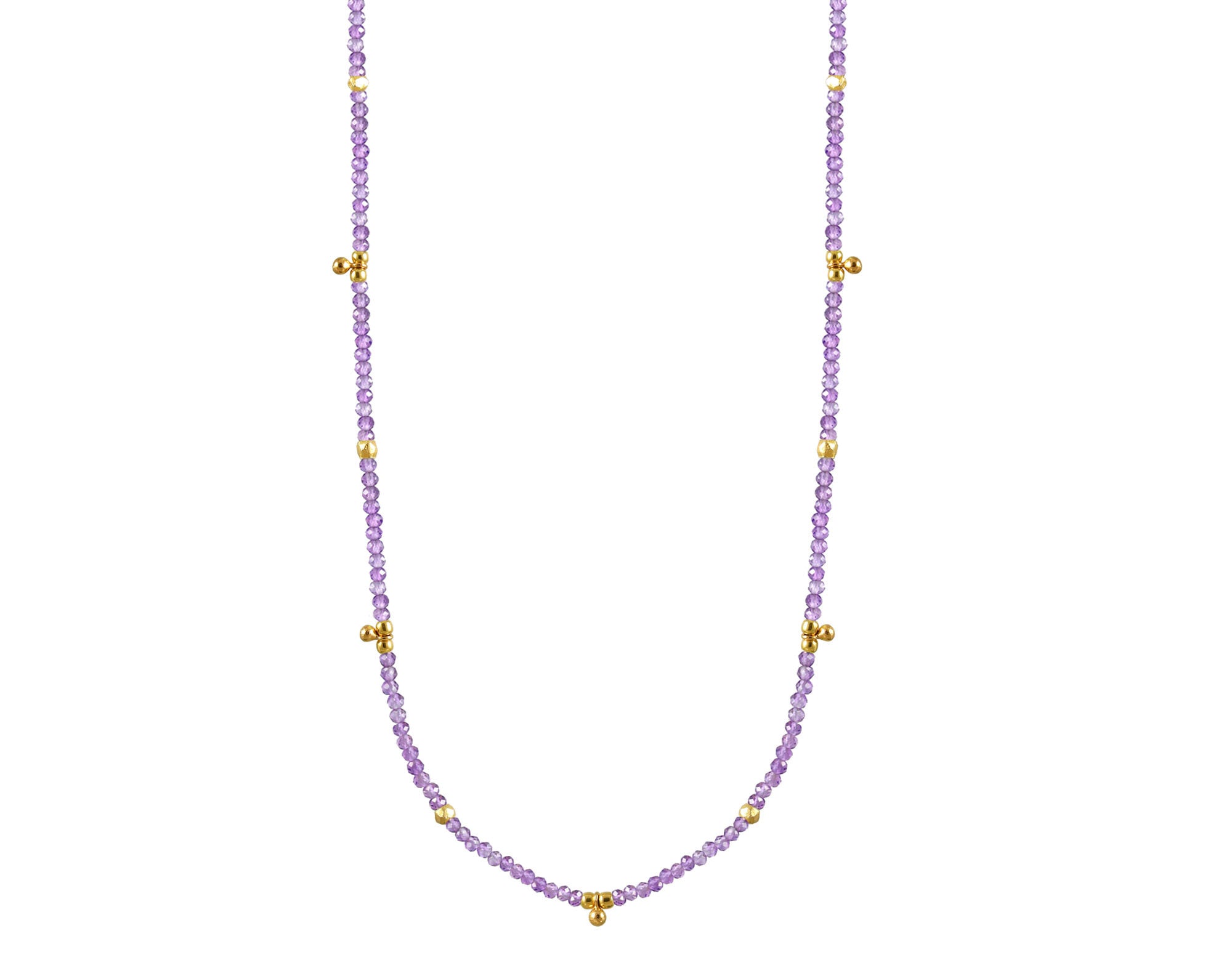 16" Amethyst Tiny Gold Ball Charms Necklace-Necklaces-Vixen Collection, Day Spa and Women's Boutique Located in Seattle, Washington