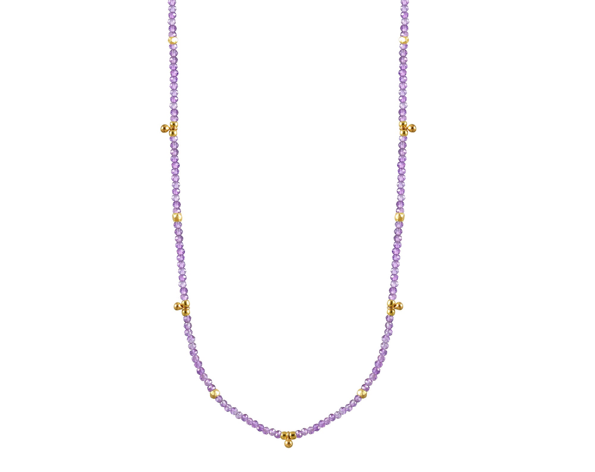 Alicia Van Fleteren 16" Amethyst Tiny Gold Ball Charms Necklace-Necklaces-Vixen Collection, Day Spa and Women's Boutique Located in Seattle, Washington