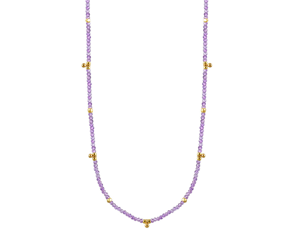 16" Amethyst Tiny Gold Ball Charms Necklace-Necklaces-Vixen Collection, Day Spa and Women's Boutique Located in Seattle, Washington