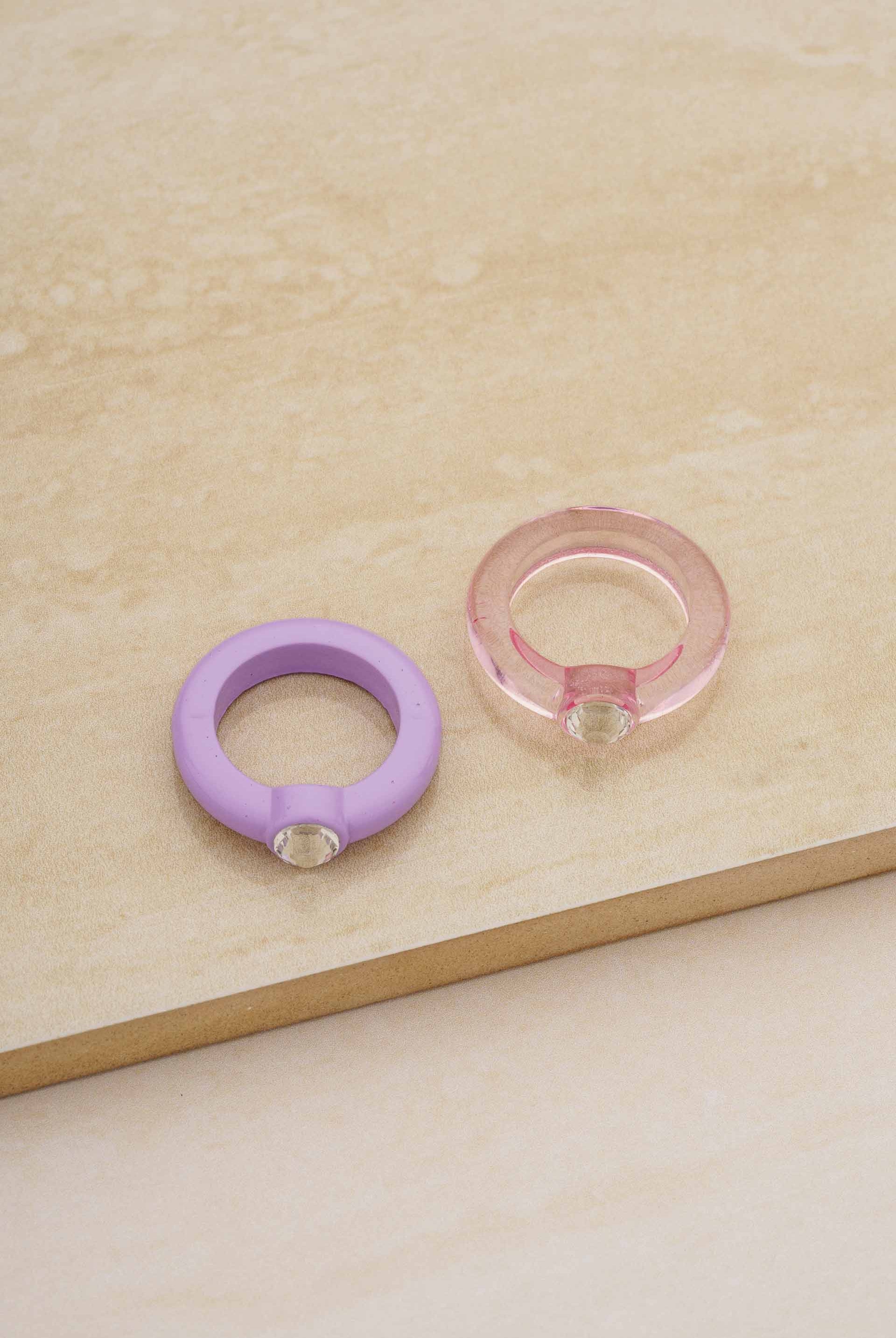 Transparent Pink & Matte Purple Resin Ring Set-Rings-Vixen Collection, Day Spa and Women's Boutique Located in Seattle, Washington