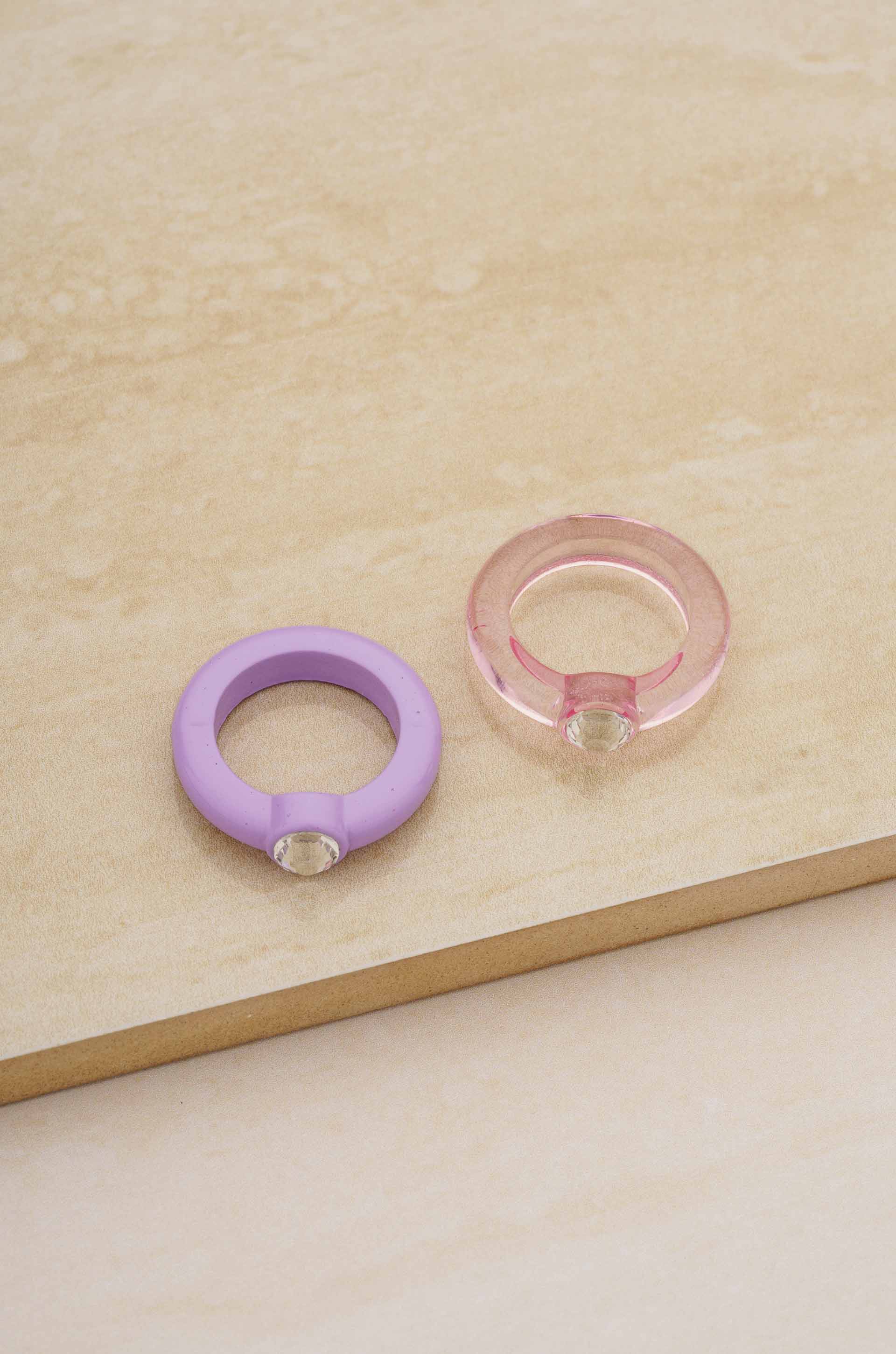 Transparent Pink & Matte Purple Resin Ring Set-Rings-Vixen Collection, Day Spa and Women's Boutique Located in Seattle, Washington