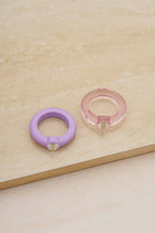Transparent Pink & Matte Purple Resin Ring Set-Rings-Vixen Collection, Day Spa and Women's Boutique Located in Seattle, Washington