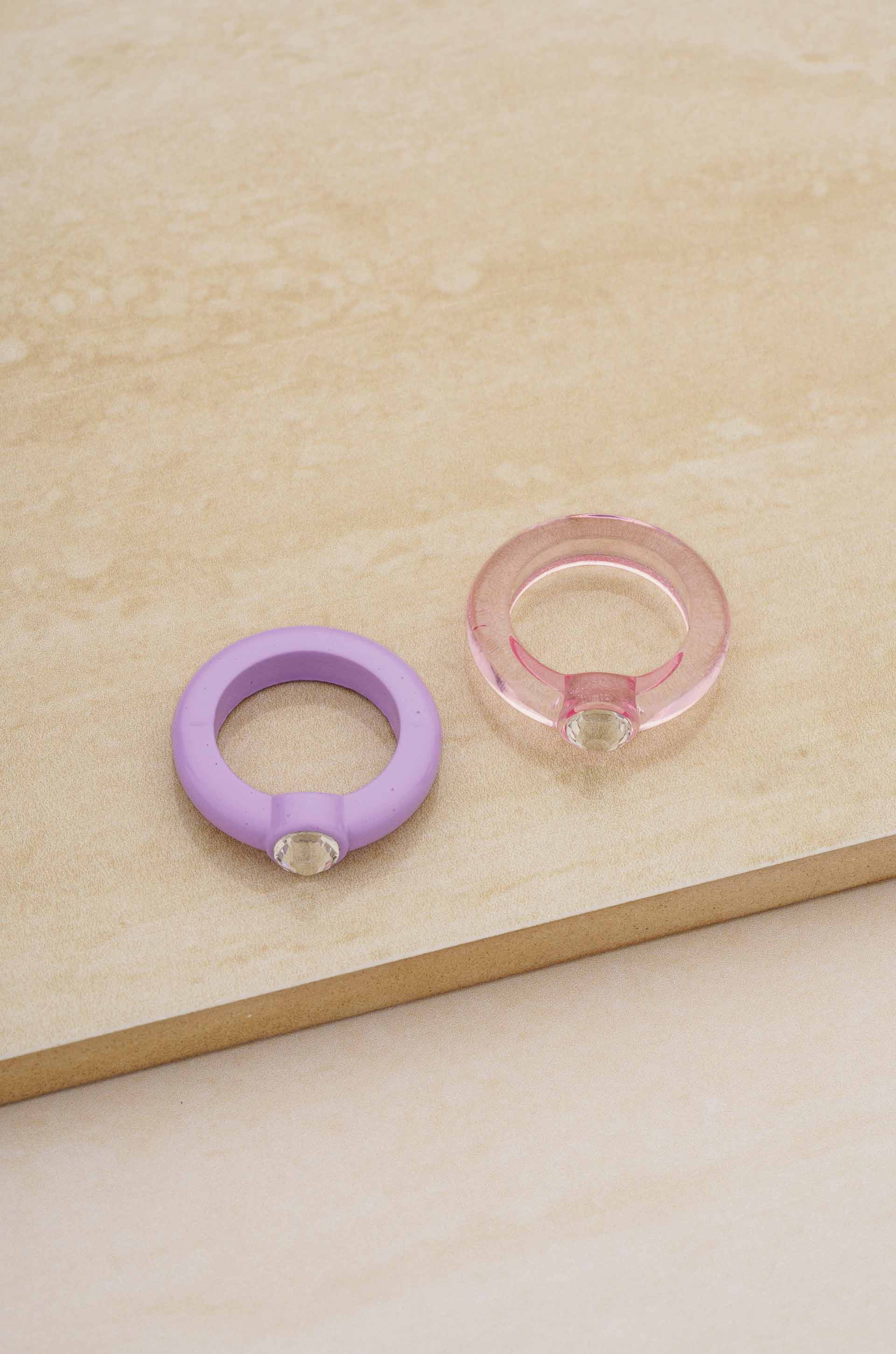 Transparent Pink & Matte Purple Resin Ring Set-Rings-Vixen Collection, Day Spa and Women's Boutique Located in Seattle, Washington
