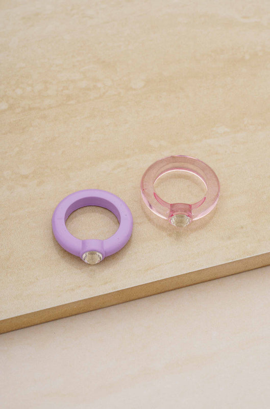 Transparent Pink & Matte Purple Resin Ring Set-Rings-Vixen Collection, Day Spa and Women's Boutique Located in Seattle, Washington