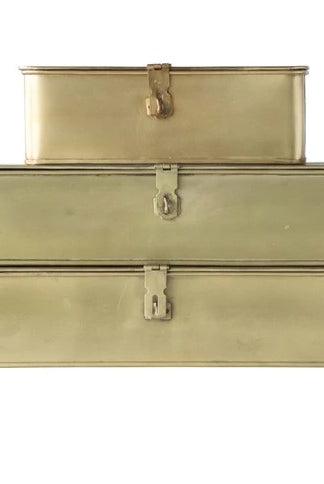 Brass Finish Metal Boxes, Set of 3-Home Decor-Vixen Collection, Day Spa and Women's Boutique Located in Seattle, Washington