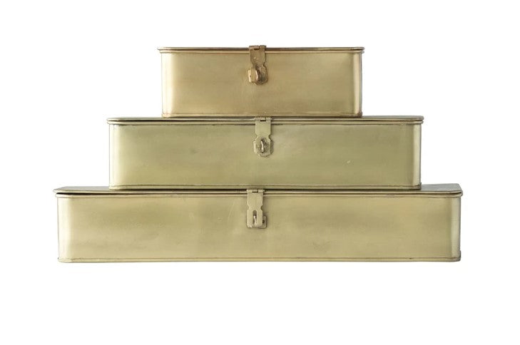 Brass Finish Metal Boxes, Set of 3-Home Decor-Vixen Collection, Day Spa and Women's Boutique Located in Seattle, Washington