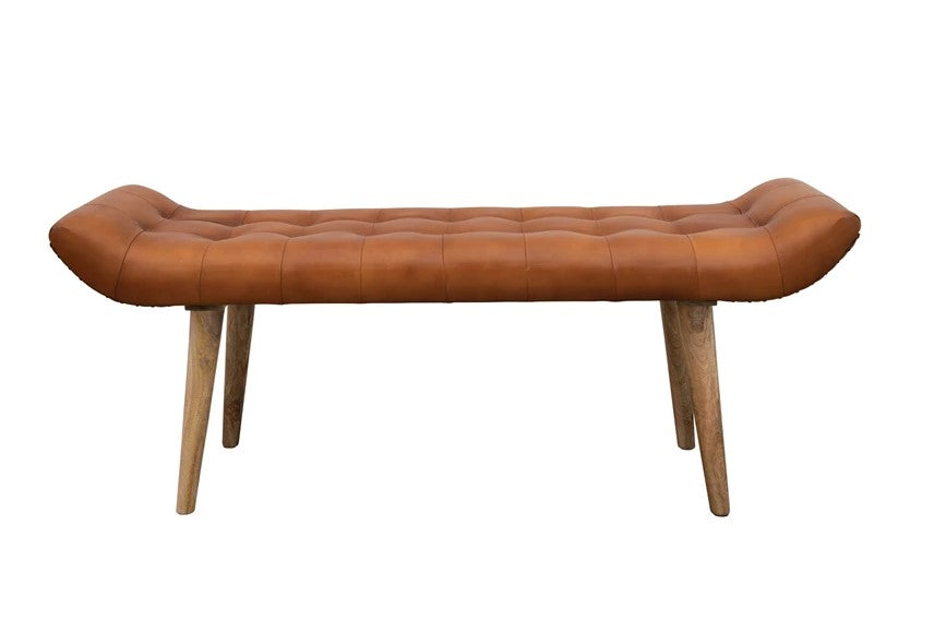 Leather Tufted Bench with Mango Wood Legs-Furniture-Vixen Collection, Day Spa and Women's Boutique Located in Seattle, Washington