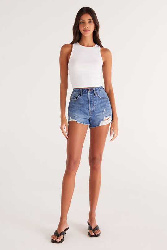 Hannah Cropped Rib Tank, White-Tank Tops-Vixen Collection, Day Spa and Women's Boutique Located in Seattle, Washington
