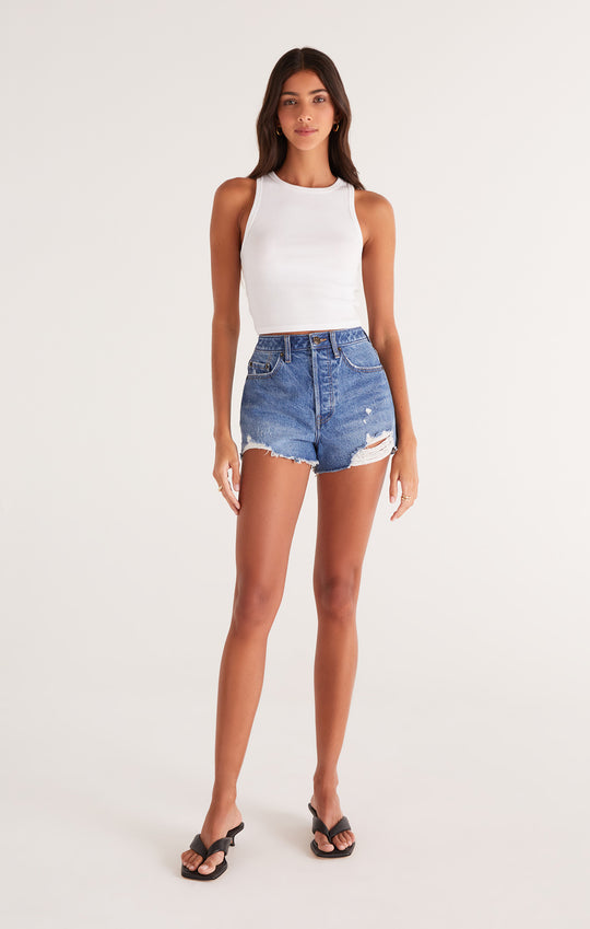 Hannah Cropped Rib Tank, White-Tank Tops-Vixen Collection, Day Spa and Women's Boutique Located in Seattle, Washington