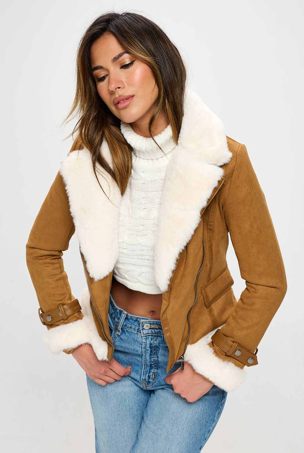 Lucky Rabbit Faux Fur Moto Jacket-Jackets-Vixen Collection, Day Spa and Women's Boutique Located in Seattle, Washington